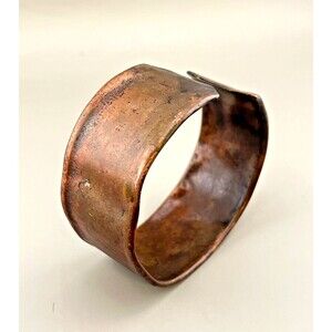 Vtg Handmade Copper Arm Cuff Wide Bracelet Aged Patina 9.25" Rustic Artisan